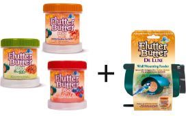 Flutter Butter: botes de manteca con frutos del bosque, cacahuetes o insectos 170 g + FBF-1 Luxe Comederos